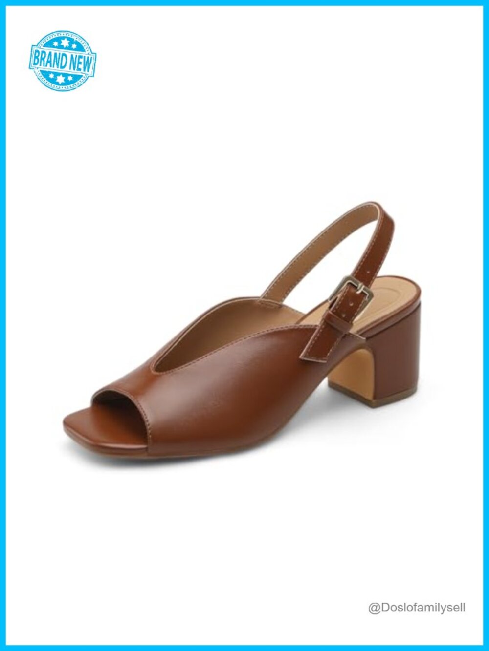 Slingback Block Heels 2.5" Chunky Peep Toe Faux Leather Dress Sandals Women